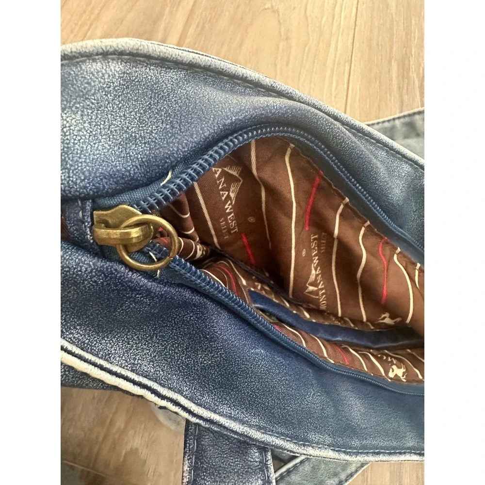 Montana West Blue Distressed Vegan Leather Shoulder Bag Western Tote Boho